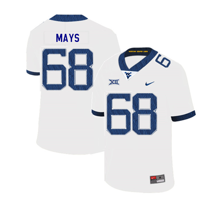 2019 Men #68 Briason Mays West Virginia Mountaineers College Football Jerseys Sale-White - Click Image to Close